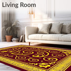 Crimson Yellow Ornate Floral Swirls Rug