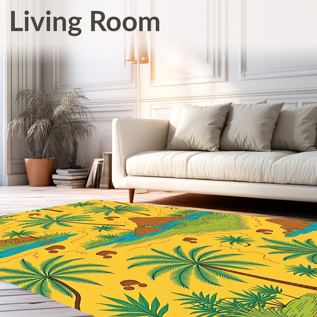 Tropical Palm Trees Water Mountain Scape Rug