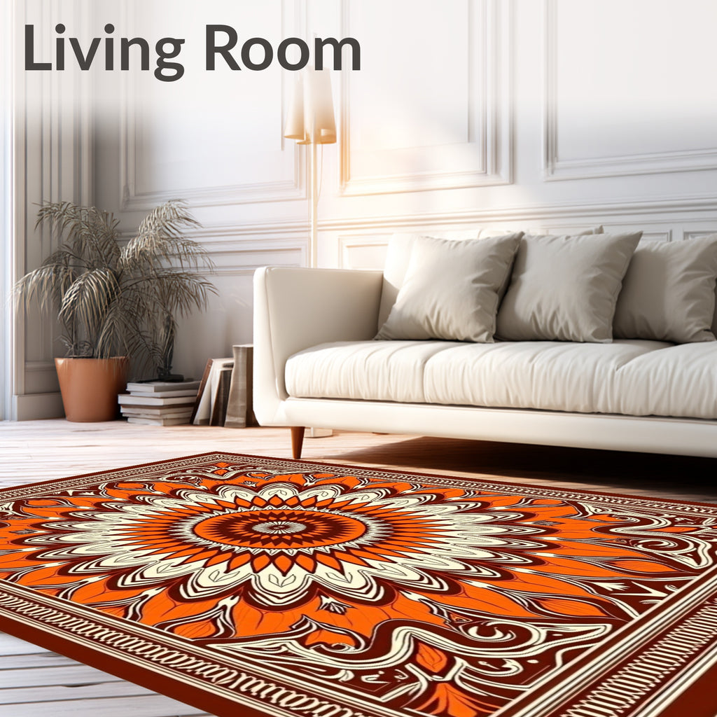 Warm Orange Floral Mandala Rug