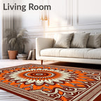 Warm Orange Floral Mandala Rug