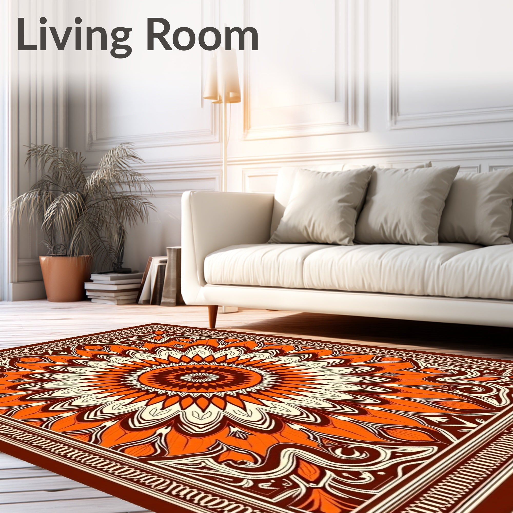 Warm Orange Floral Mandala Rug