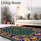 Elegant Blue Gold Floral Medallion Rug
