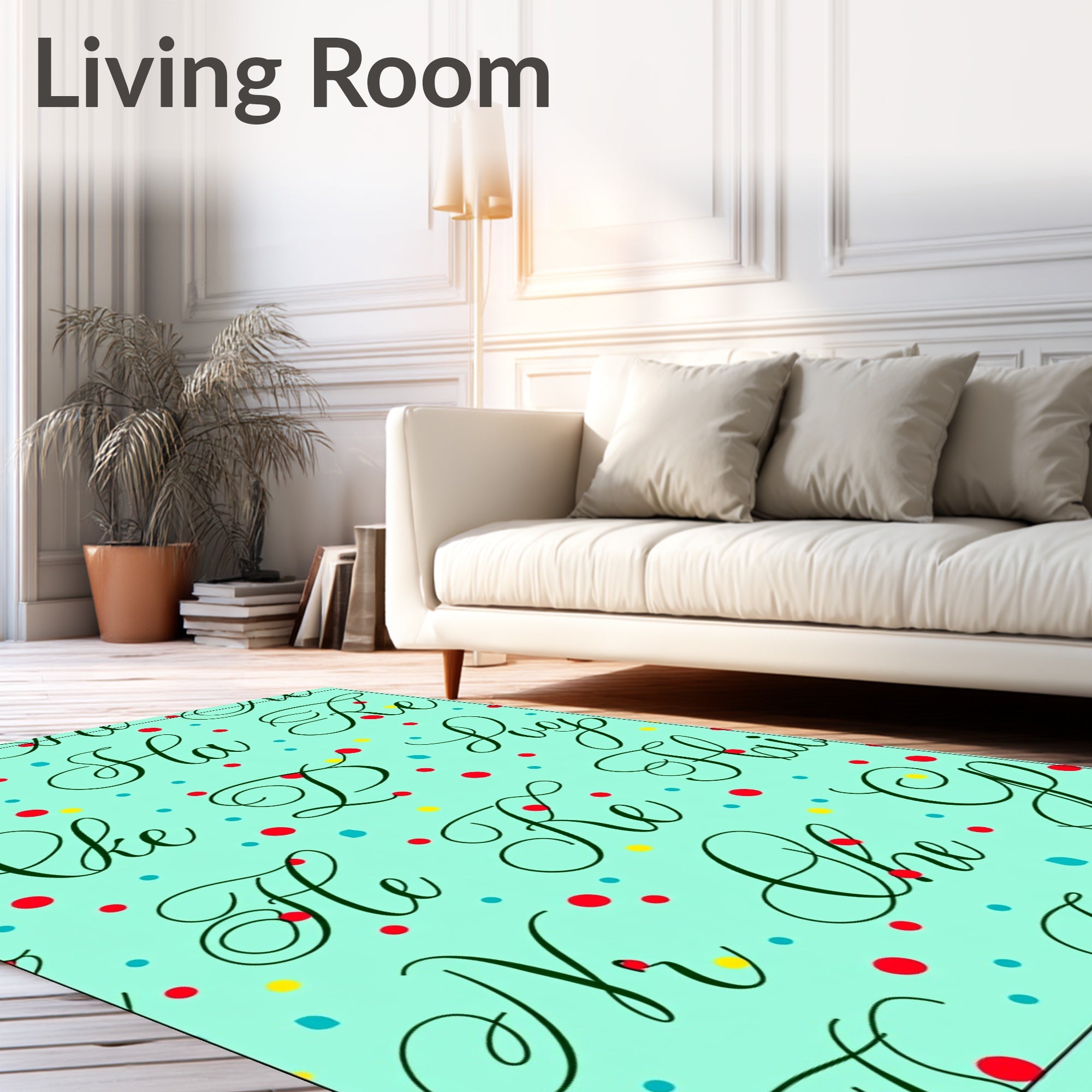 Aqua Script Typo Confetti Rug