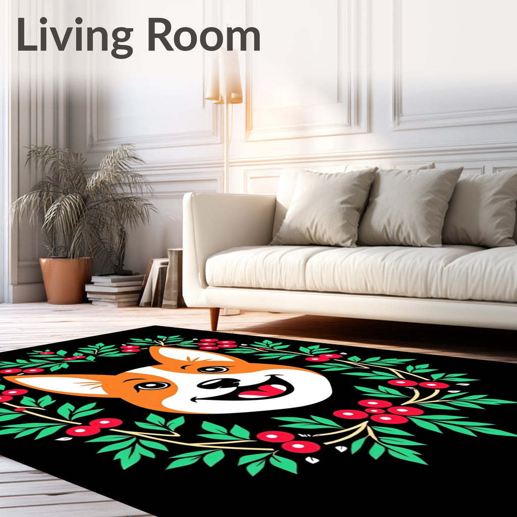 Happy Corgi Festive Berry Wreath Rug