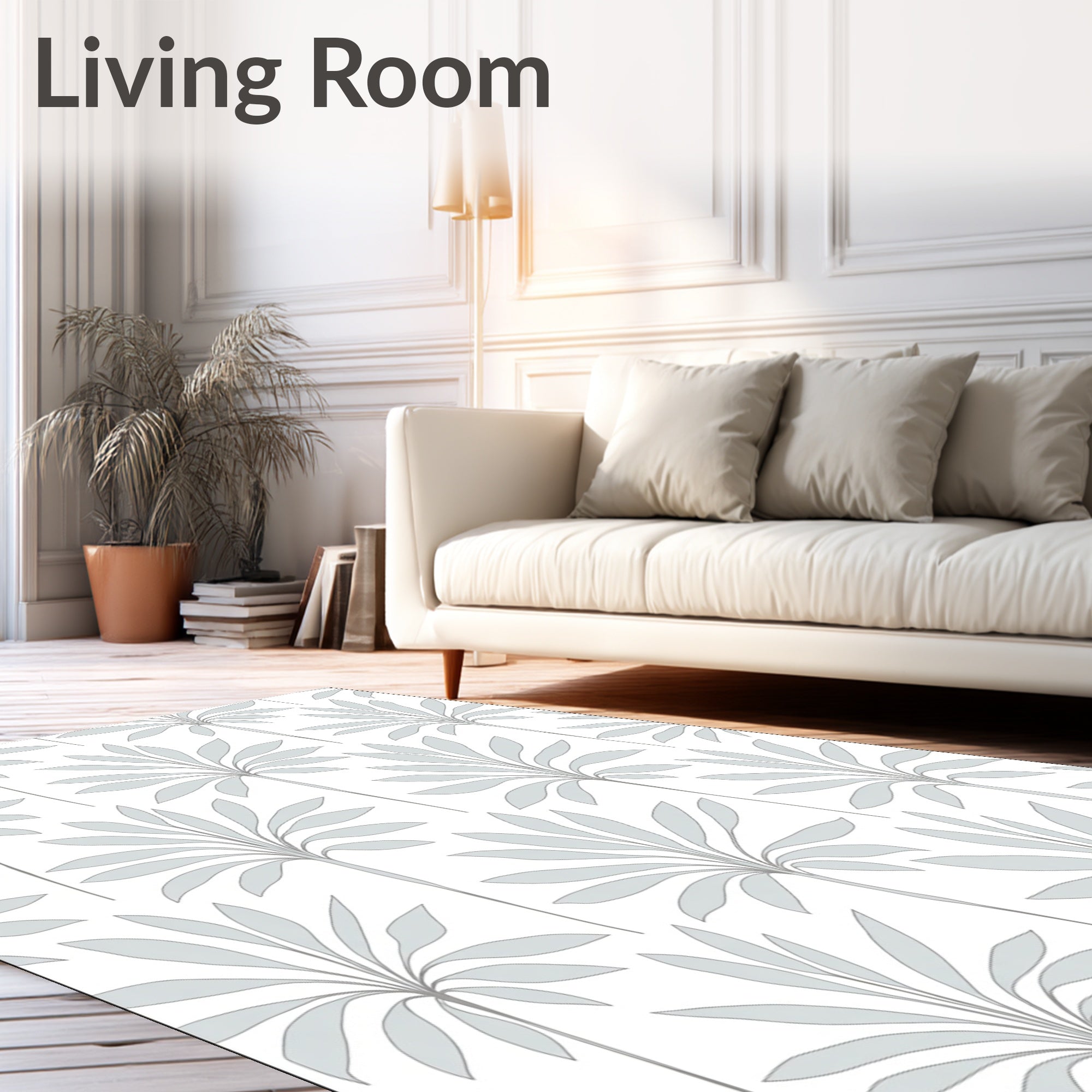 Light Gray Palm Frond Overlay Rug