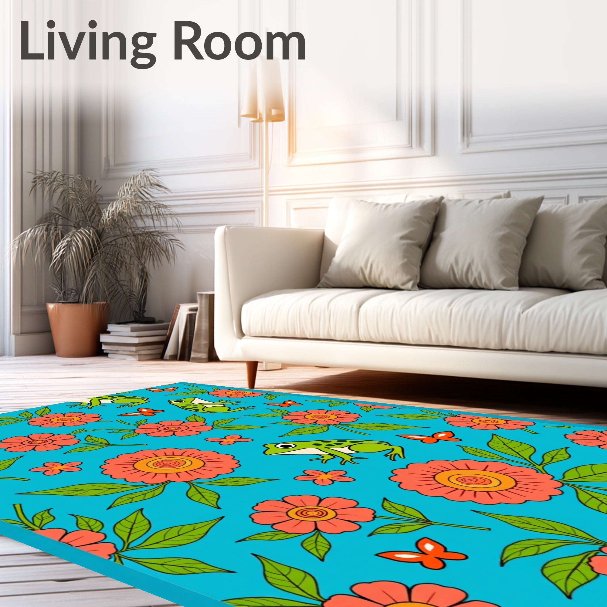 Whimsical Frogs and Flowers Garden Rug