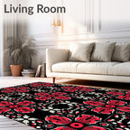 Bold Red Floral Medallion Black Rug