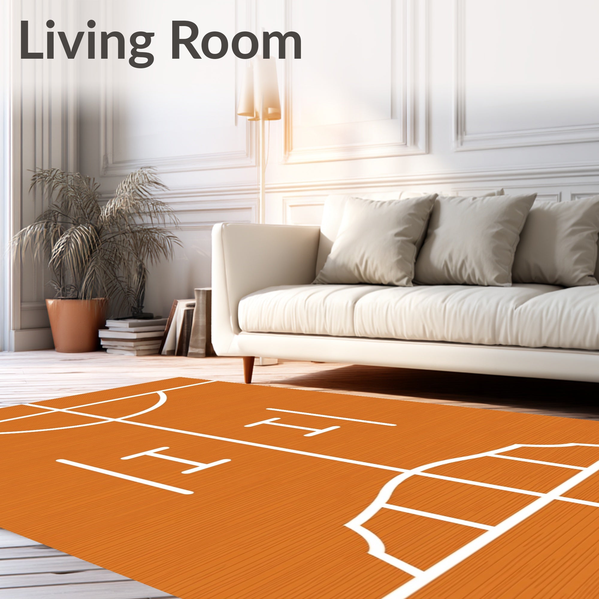 Orange Court Lines Abstract Rug