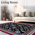 Black White Blue Medallion Whimsical Art Rug