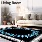 White Fringed Blue Leaf Border Rug