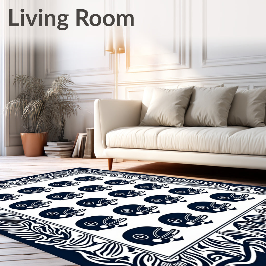 Navy Blue Football Helmet Grid Rug
