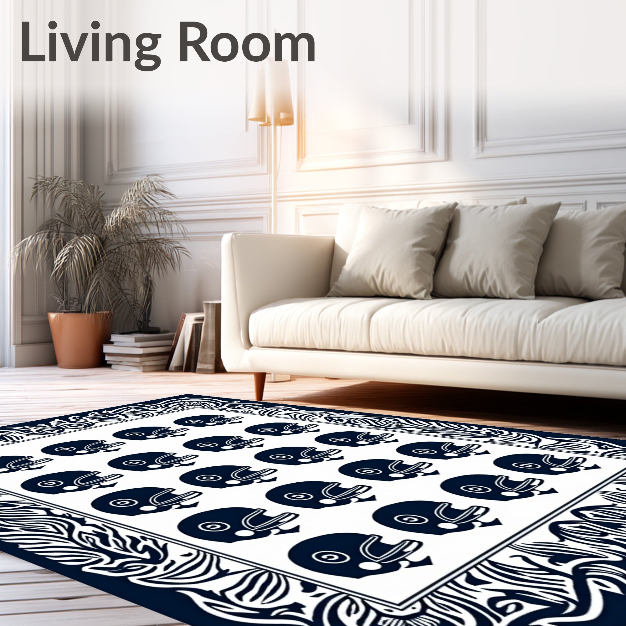 Navy Blue Football Helmet Grid Rug