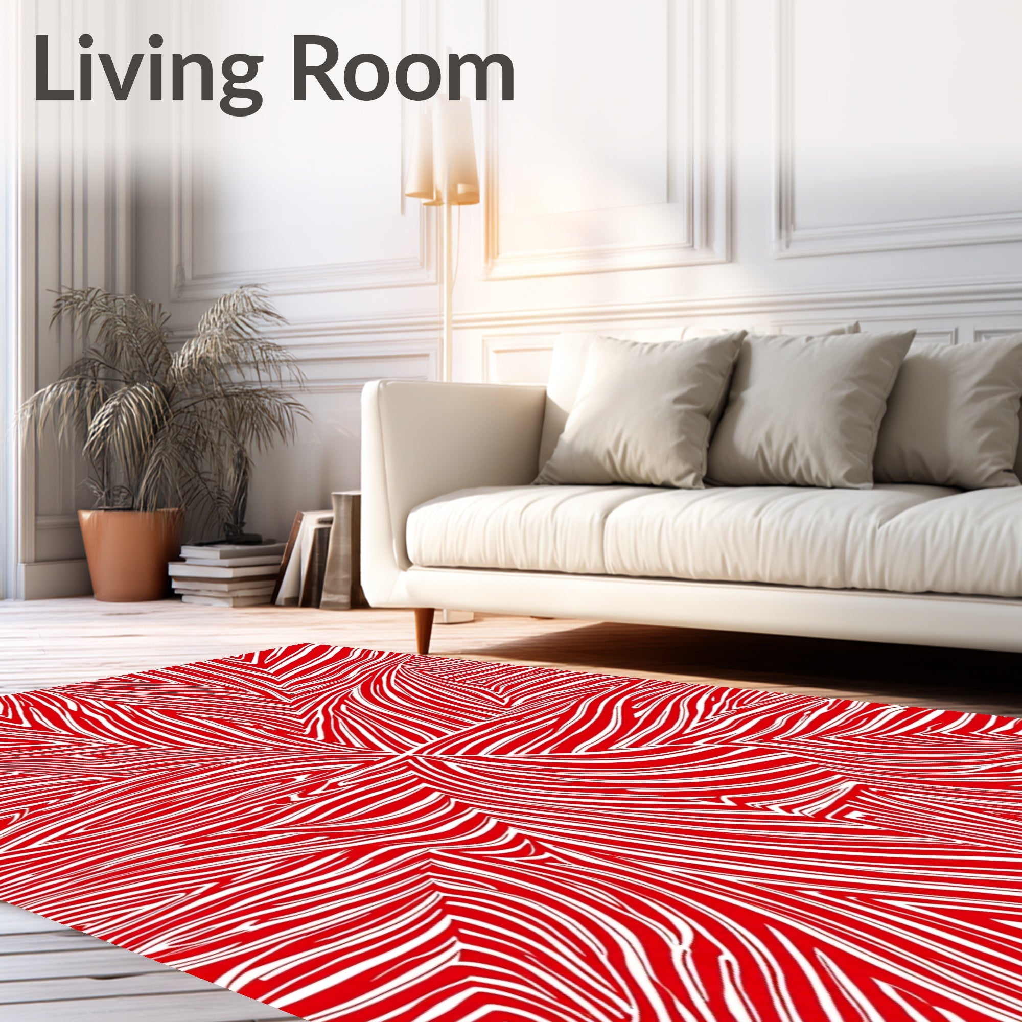 Crimson White Abstract Flow Rug