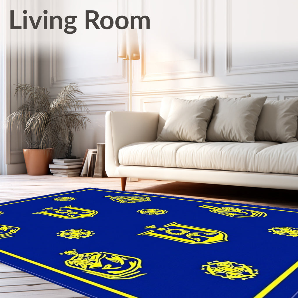 Royal Blue Yellow Crests And Orbs Rug