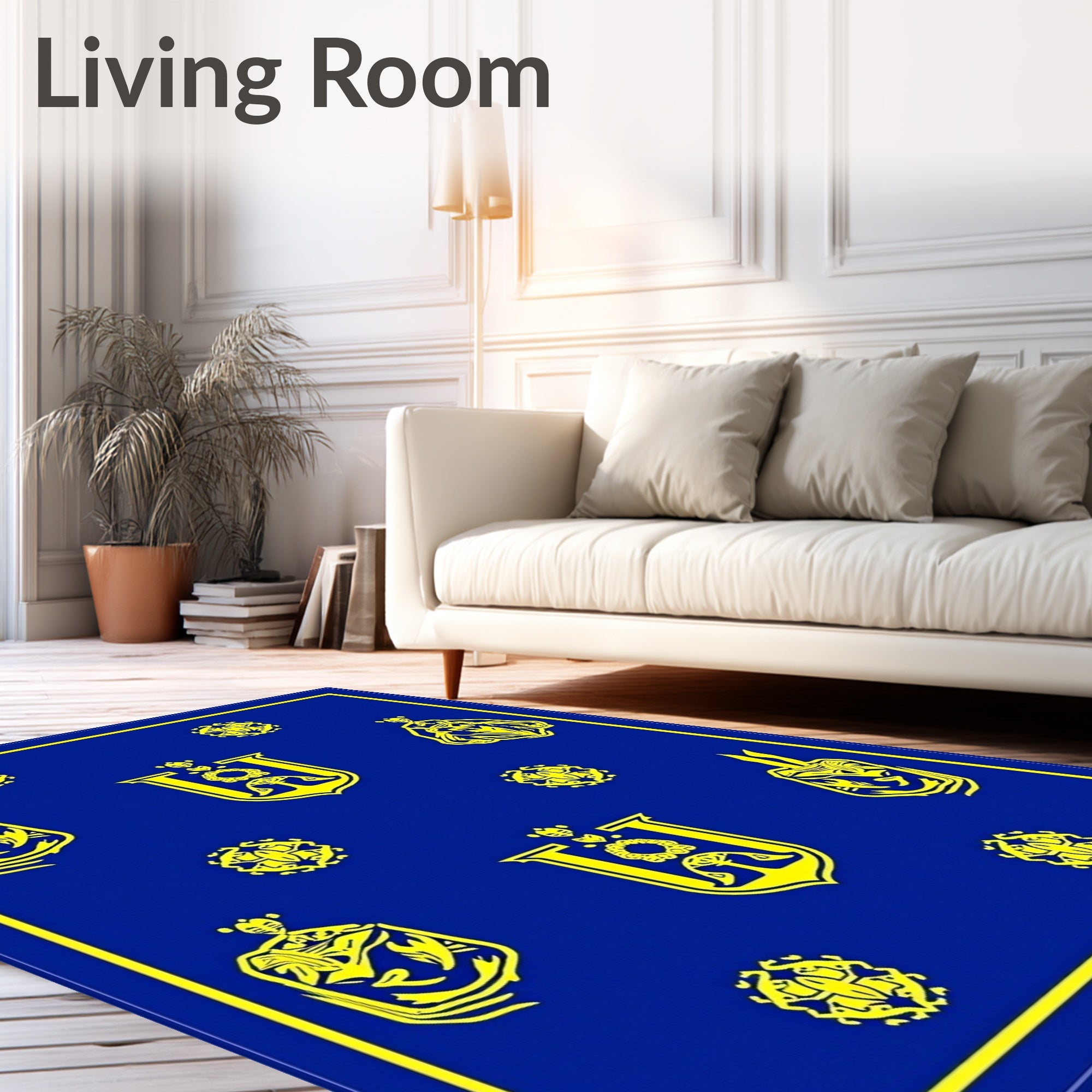 Royal Blue Yellow Crests And Orbs Rug