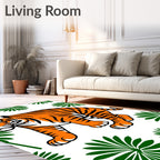Bold Orange Tiger Tropical Foliage Rug