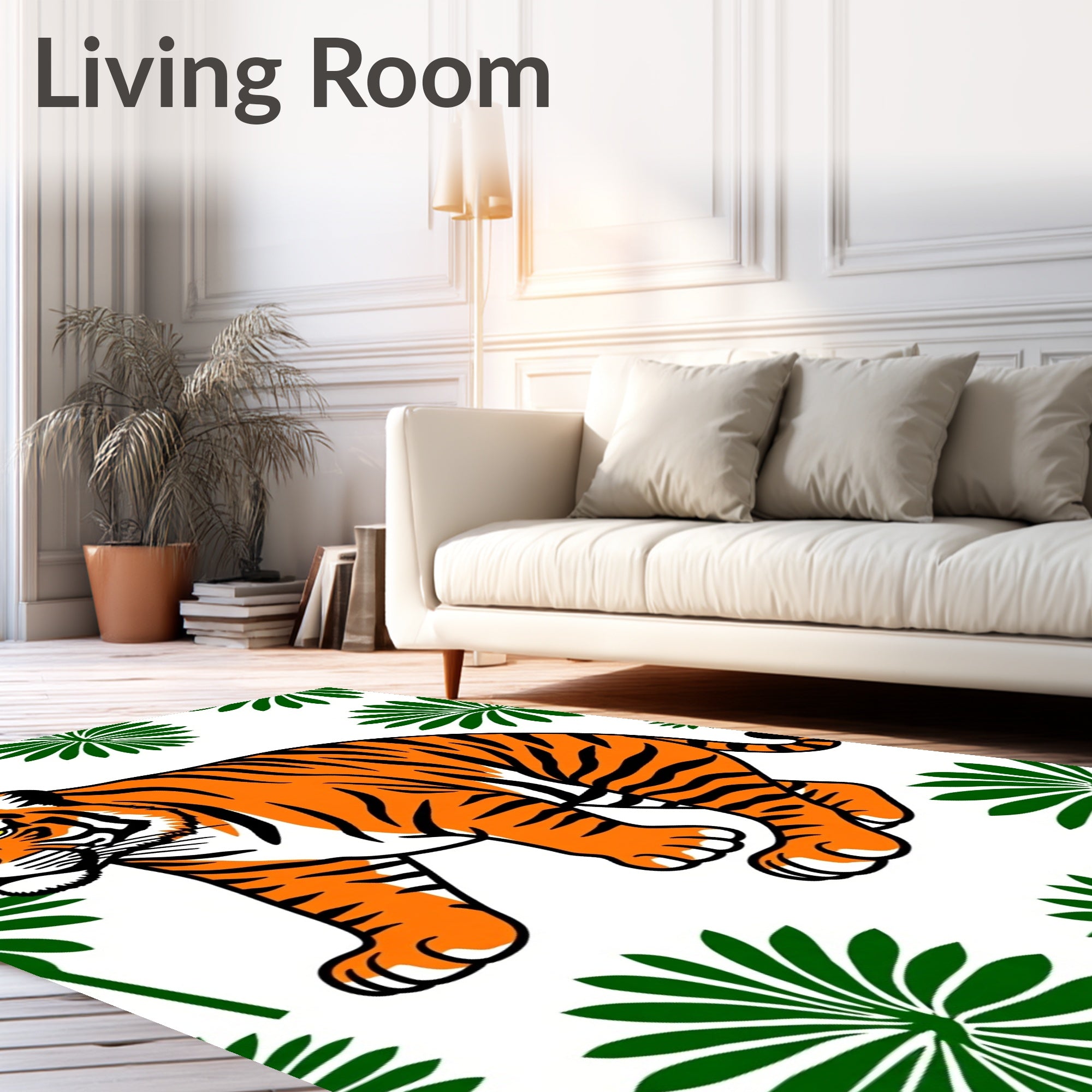 Bold Orange Tiger Tropical Foliage Rug