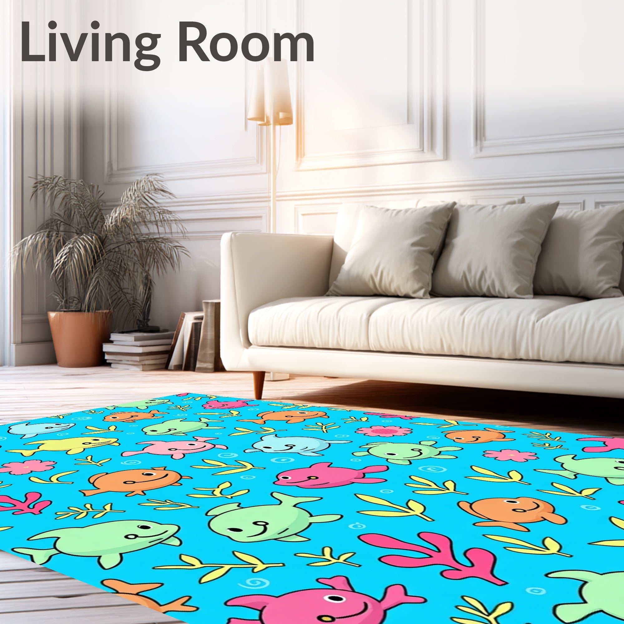 Playful Dolphins and Fish Underwater Scene Rug