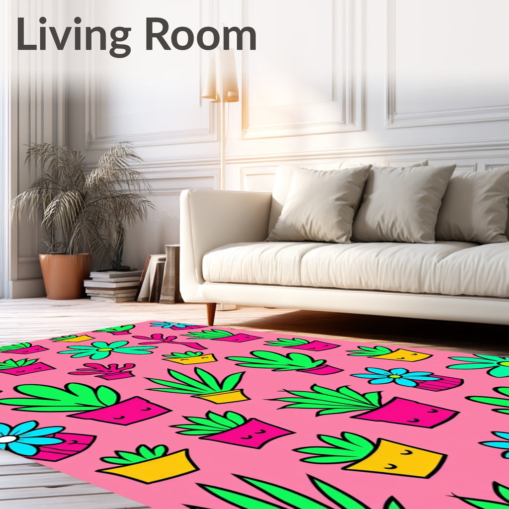 Pink Potted Plants and Flowers Rug