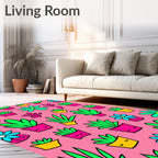 Pink Potted Plants and Flowers Rug