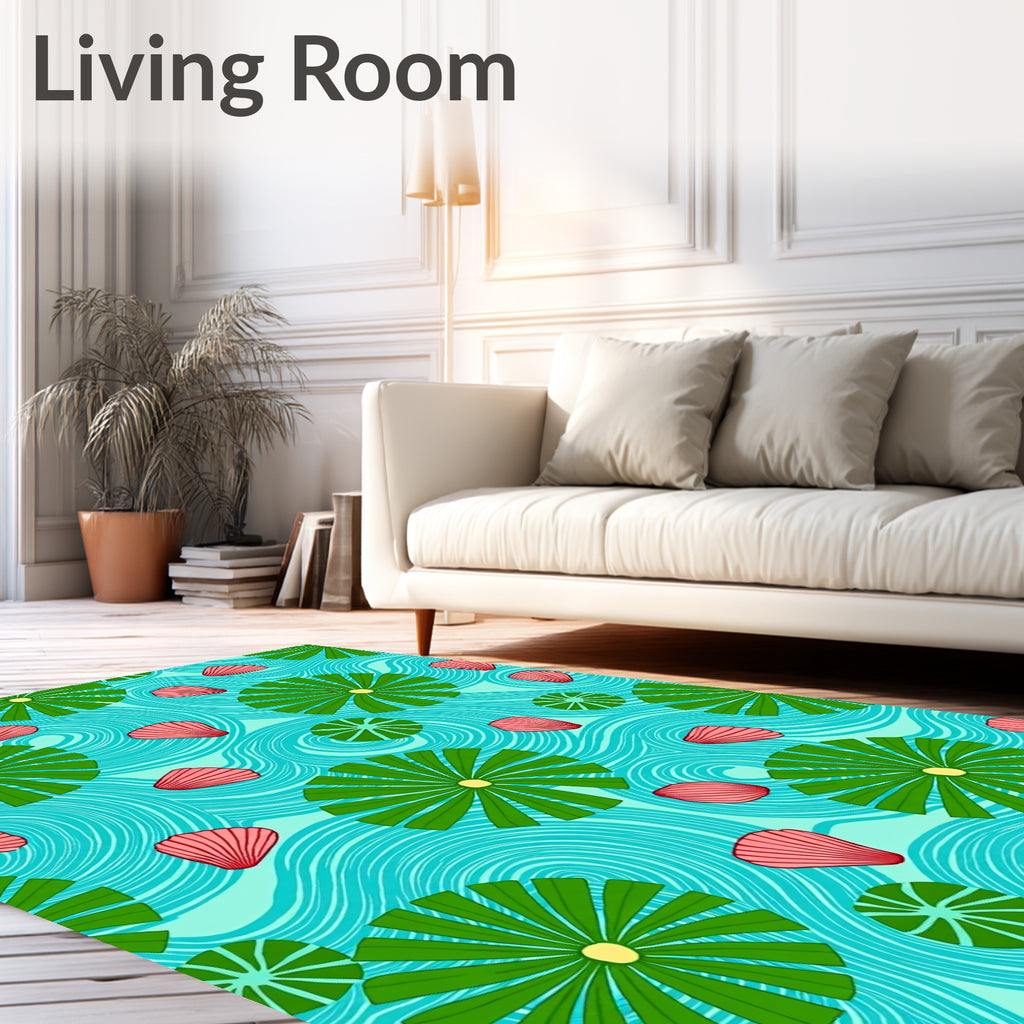 Turquoise Water Lily Petal Swirl Rug