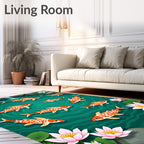 Vibrant Orange Koi Lily Pond Rug