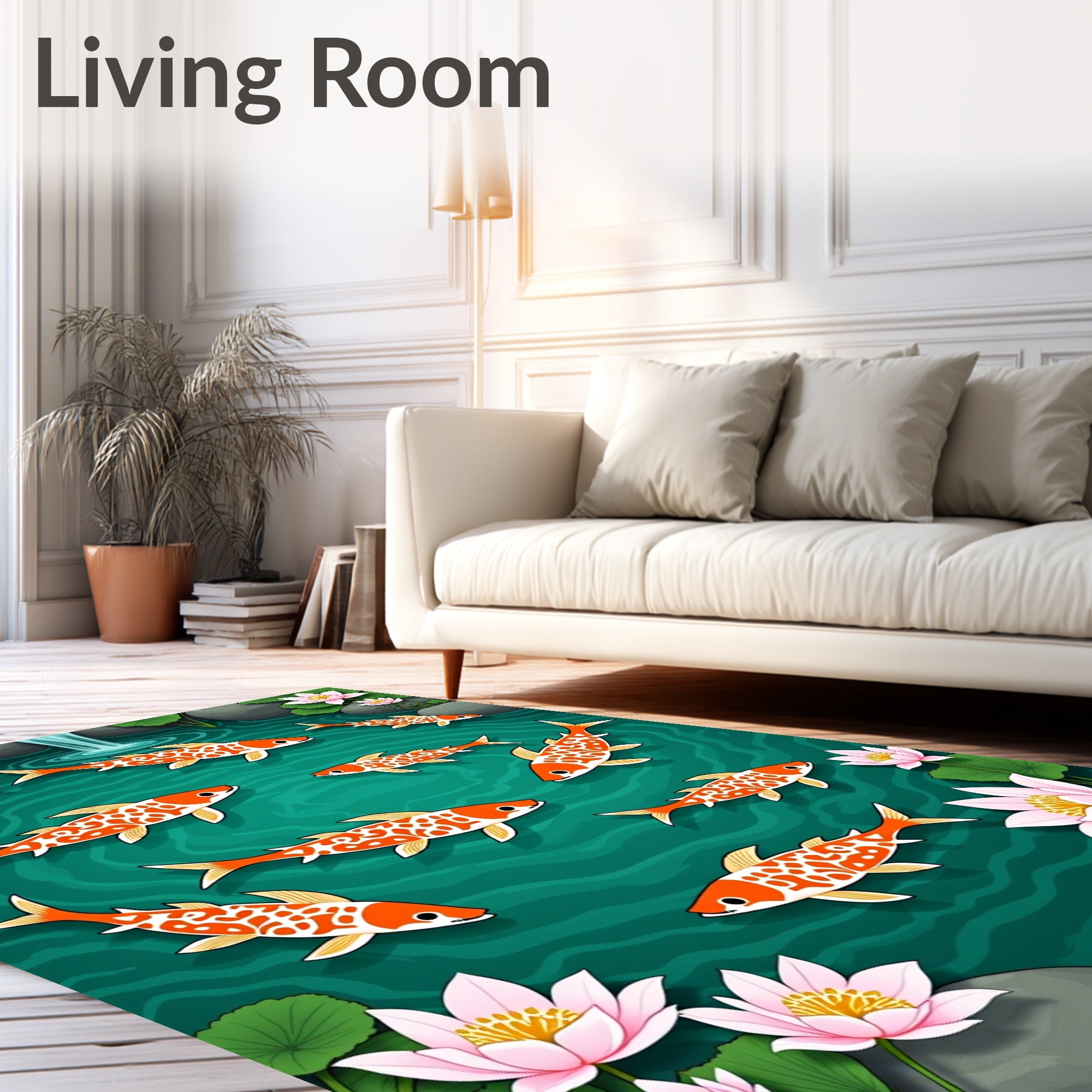 Vibrant Orange Koi Lily Pond Rug