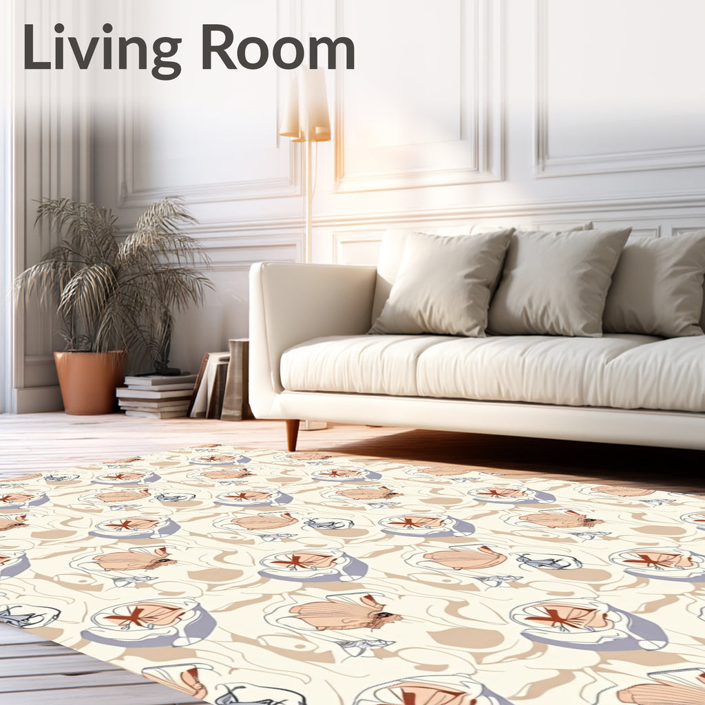 Pale Coral Abstract Floral Swirl Rug