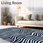 Deep Blue White Wavy Stripes Rug