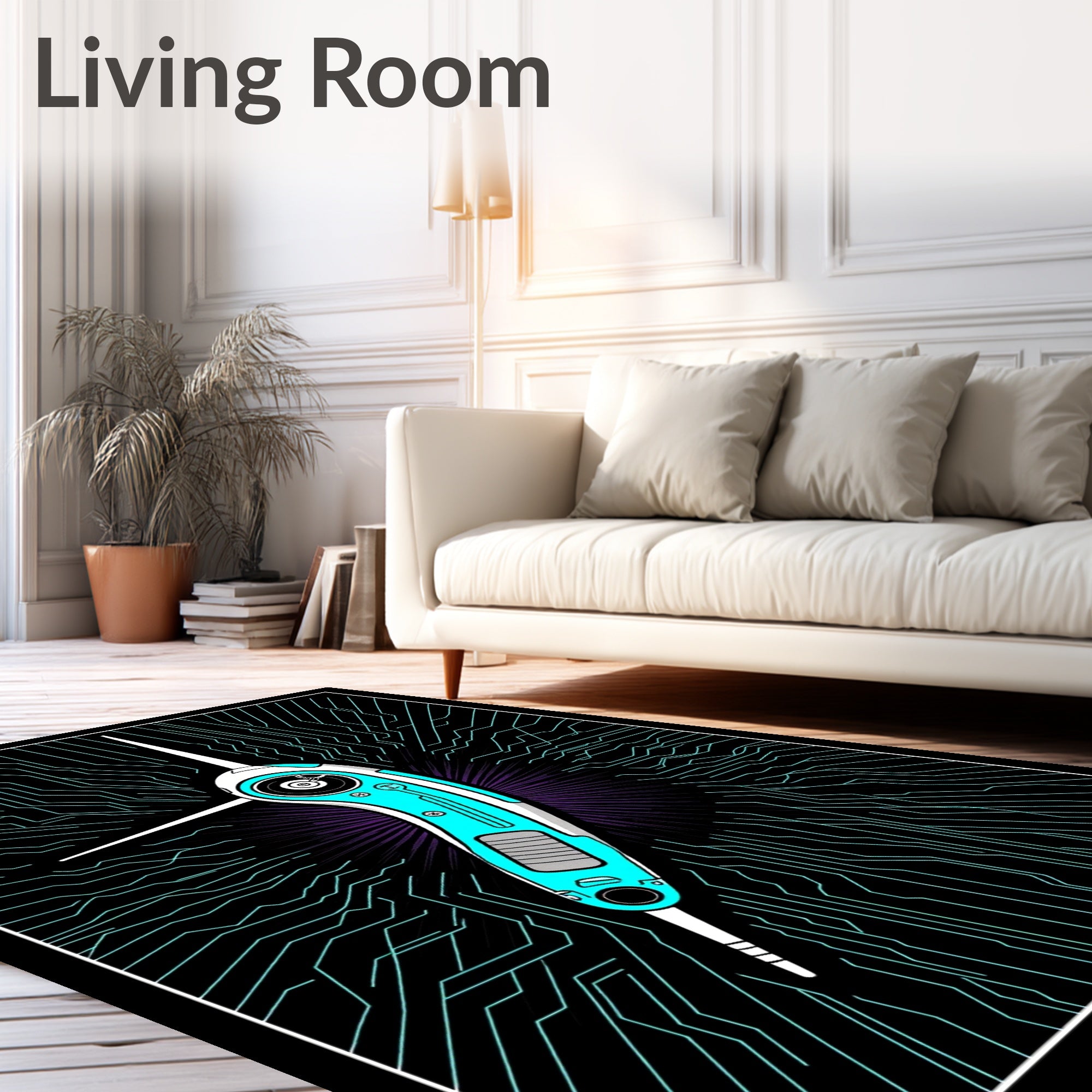 Futuristic Cyan Circuit Board Creature Rug
