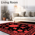 Coral Black Floral Medallion Border Rug