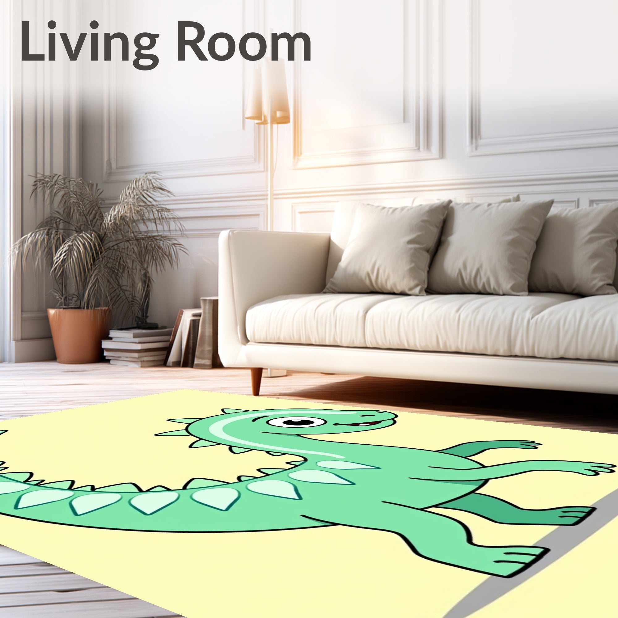 Green Cartoon Dinosaur Roaring Rug