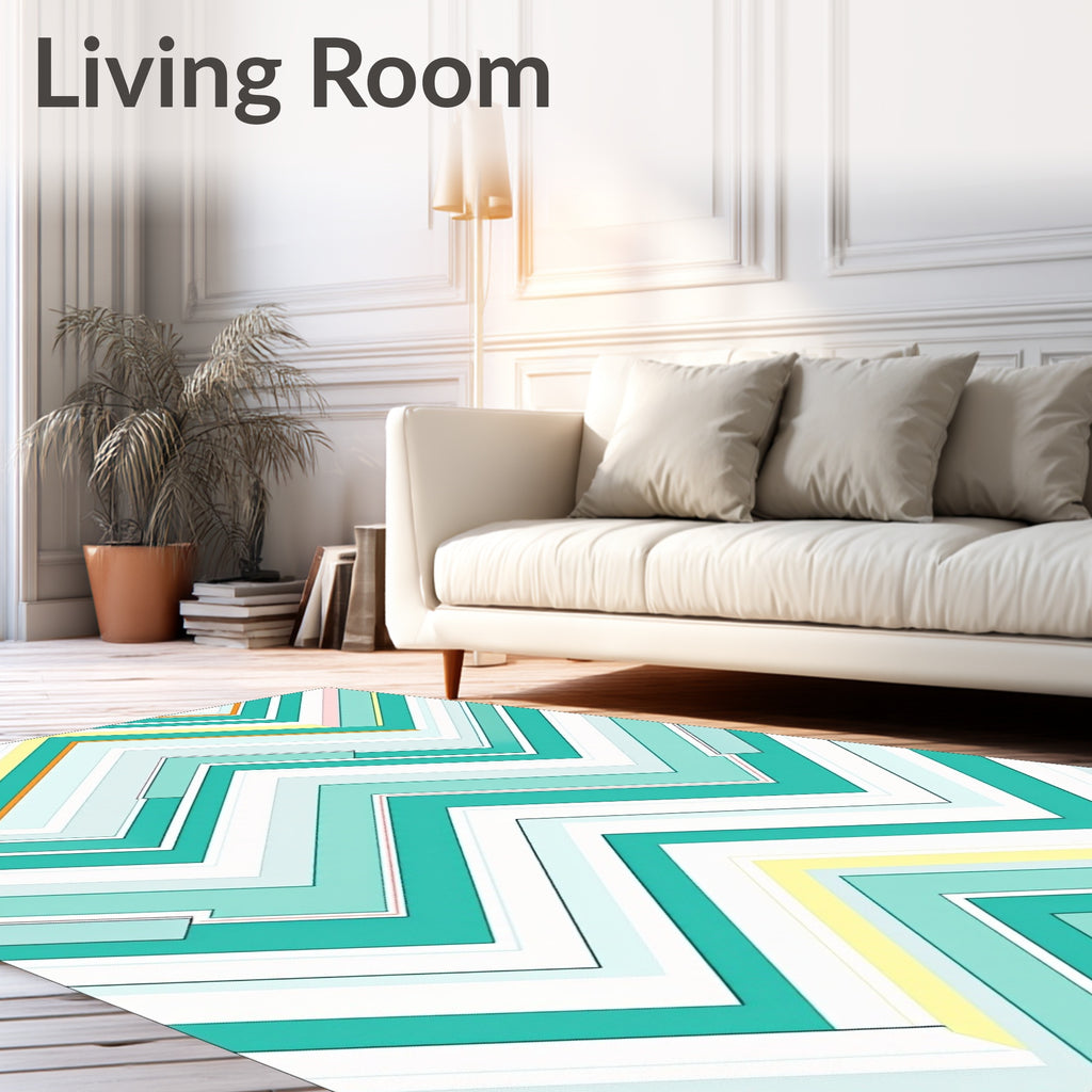 Chevron Aqua Mint Yellow Accents Rug