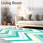 Chevron Aqua Mint Yellow Accents Rug