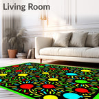 Festive Balloons Multicolored Black Background Rug