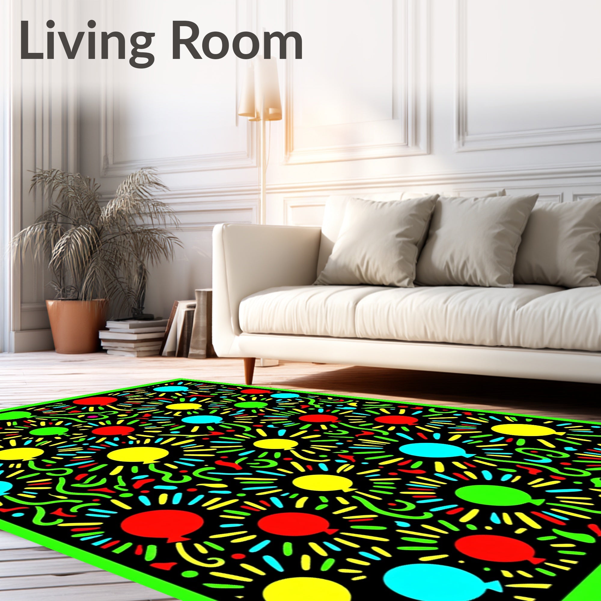 Festive Balloons Multicolored Black Background Rug
