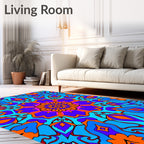 Vibrant Orange Blue Medallion Swirl Rug