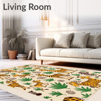 Whimsical Safari Animals Green Foliage Rug