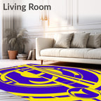 Bold Yellow Over Purple Abstract Circular Rug