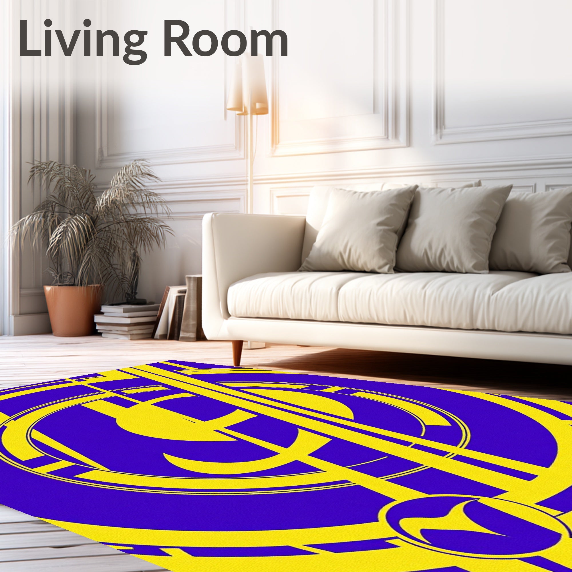 Bold Yellow Over Purple Abstract Circular Rug