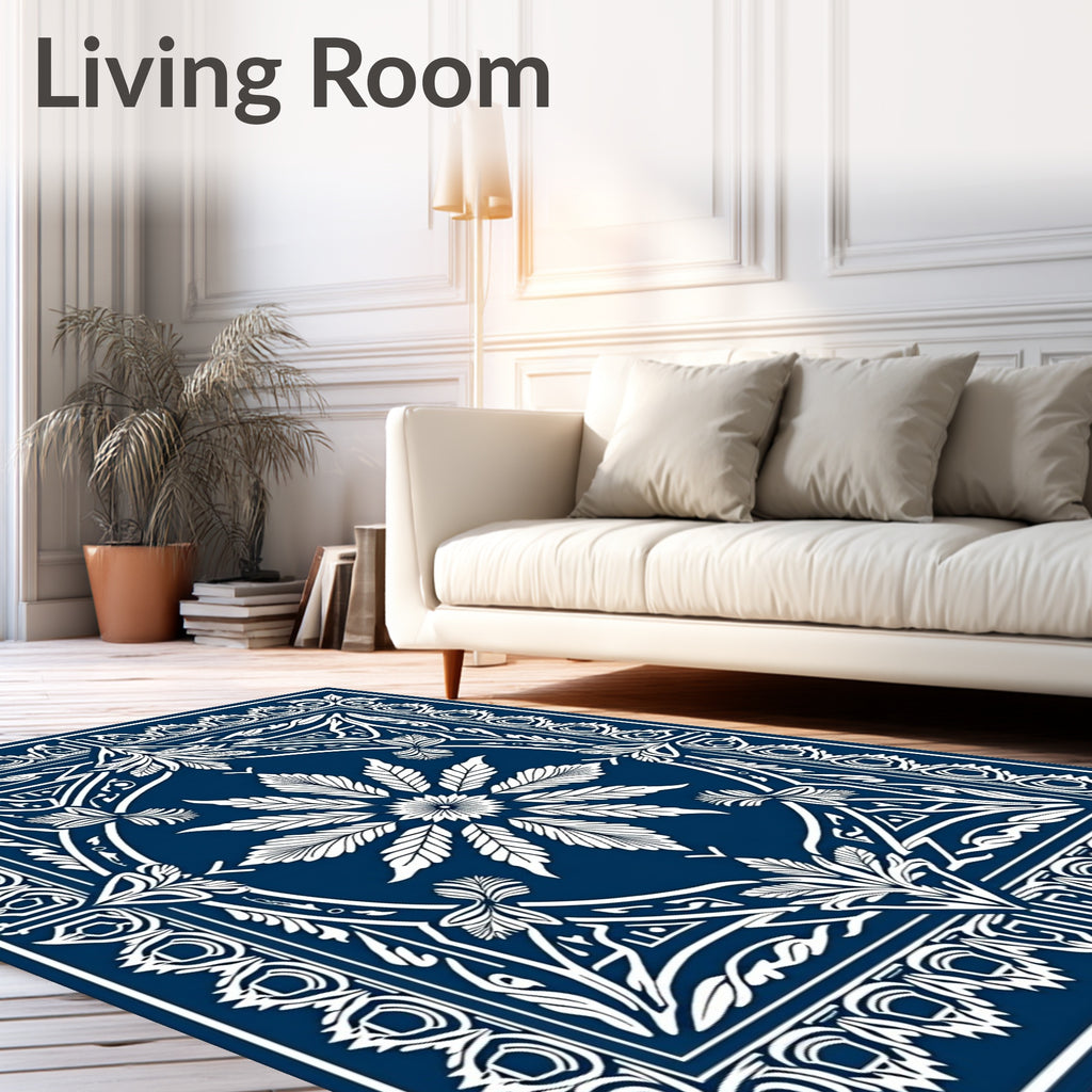 Classic Deep Blue Floral Medallion Rug