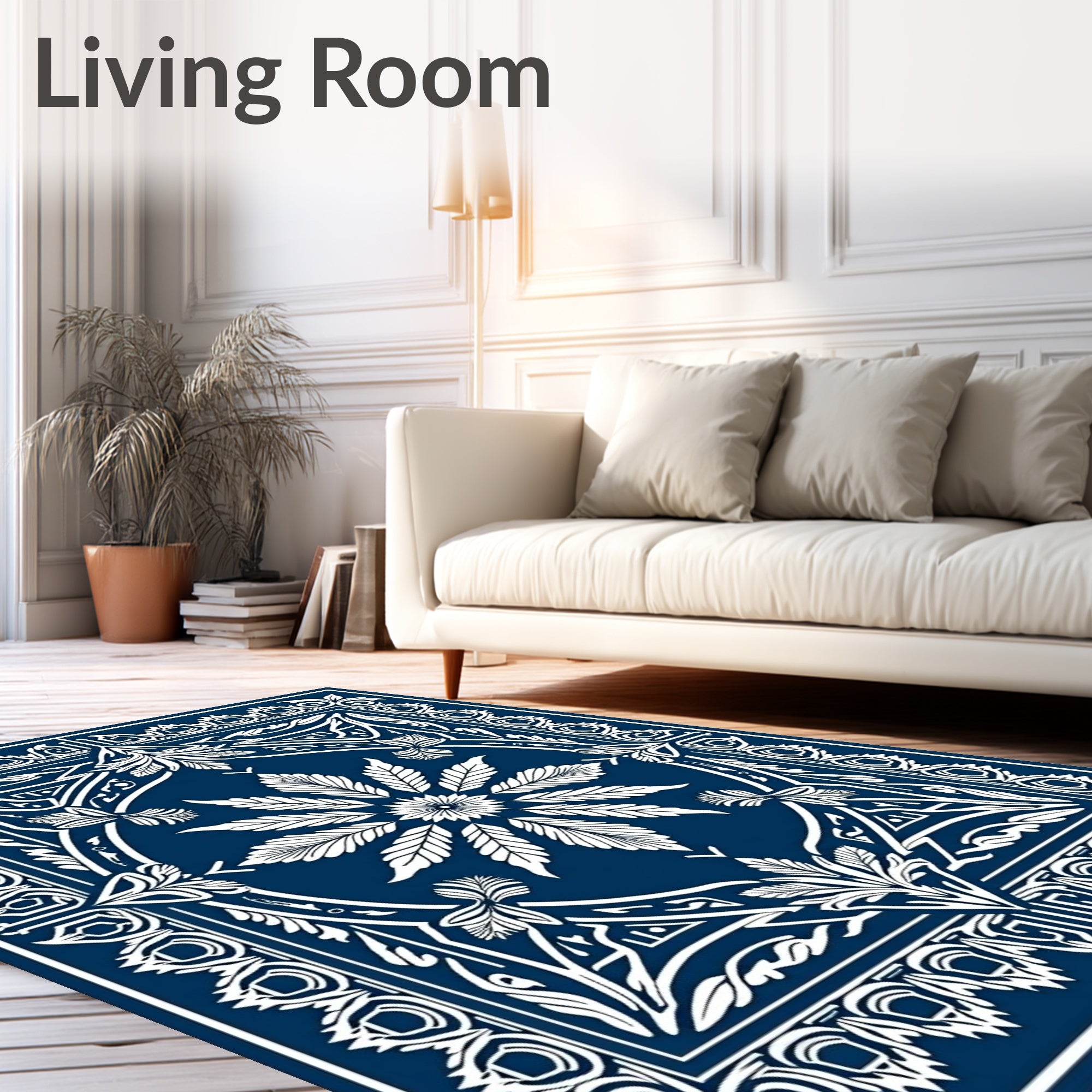 Classic Deep Blue Floral Medallion Rug