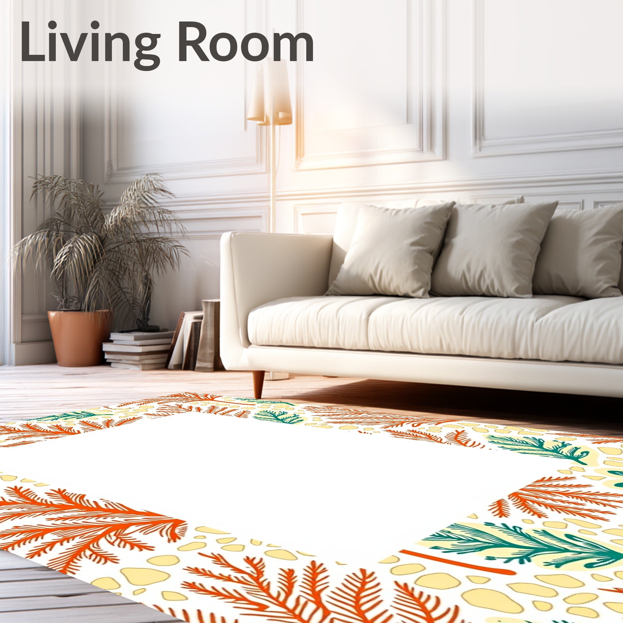 Coral Teal Fern Meadow Rug