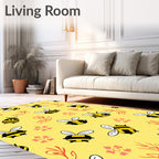 Cute Yellow Bee Honeycomb Floral Arrangement Rug
