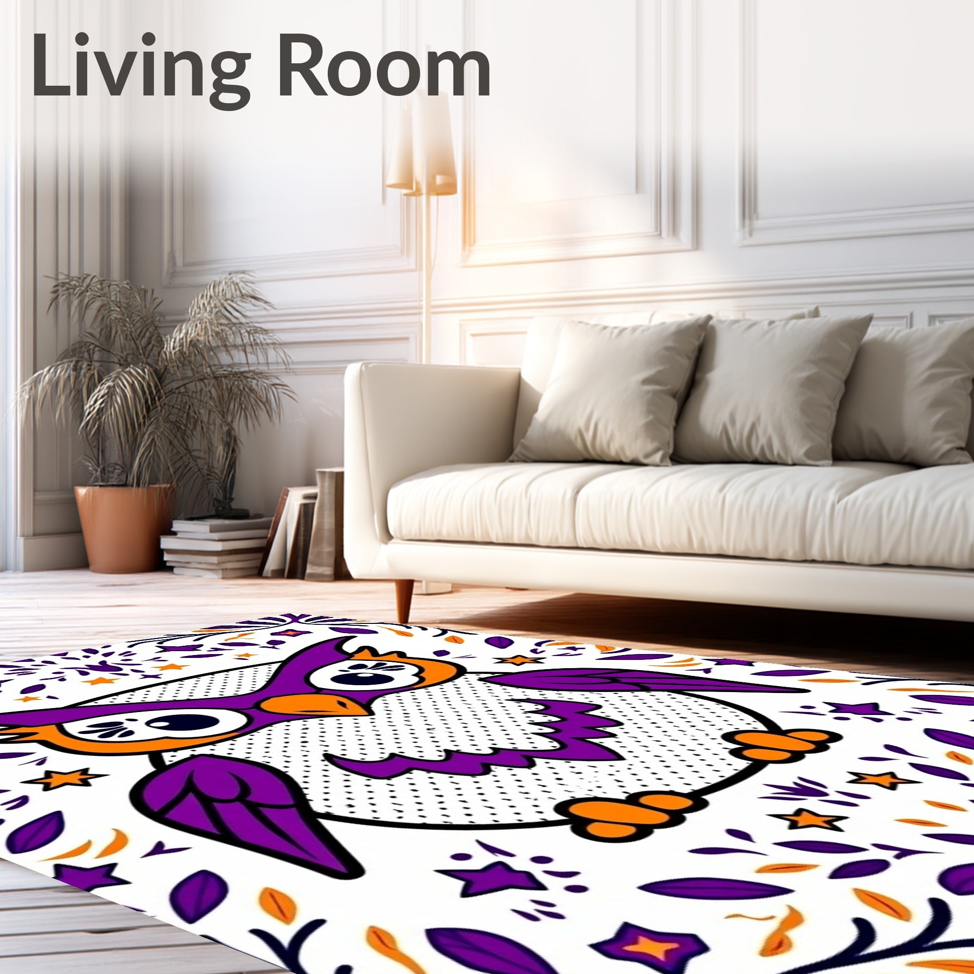 Whimsical Purple Owl Folk Art Rug