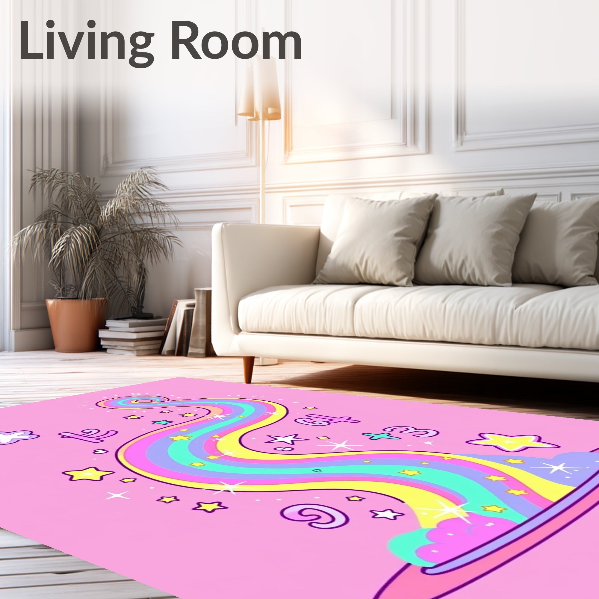 Pastel Rainbow Cosmic Swirl Stars Rug