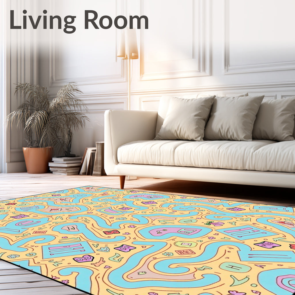 Whimsical Wavy Abstract Pastel Characters Rug