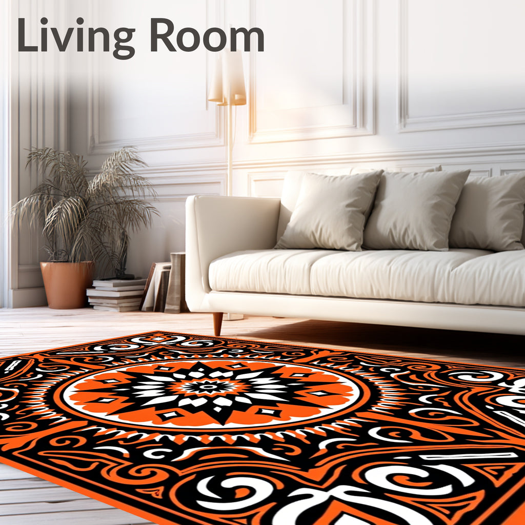 Bold Orange Starburst Medallion Rug
