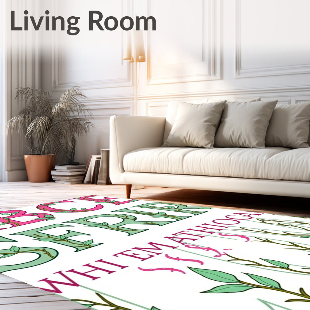 Berry Pink Green Vine Alphabet Rug