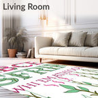 Berry Pink Green Vine Alphabet Rug